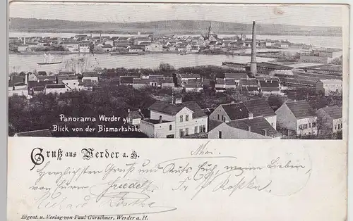 (113025) AK Gruß aus Werder a.H., Panorama v.d. Bismarckshöhe 1900