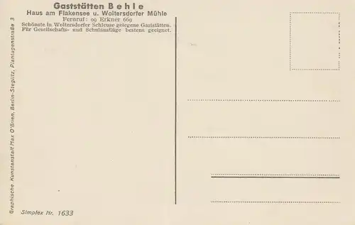 (108102) AK Flakensee, Haus am Flakensee, Schleuse Woltersdorf vor 1945