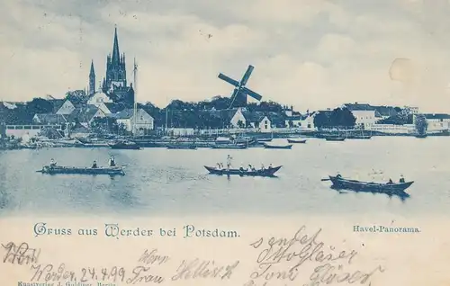 (107911) AK Gruß aus Werder, Havel, Boote, Bockwindmühle, Heilig Geist Kirche 18