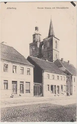 (107088) AK Jüterbog, Große Straße, Schuhwarengeschäft, Nikolaikirche 1922