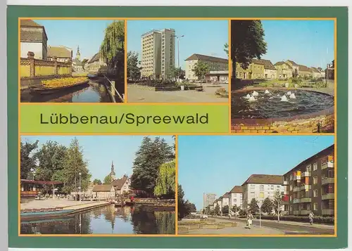 (102940) AK Lübbenau, Spreewald, Mehrbildkarte, Hafeneck, Markt 1988