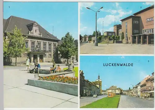 (102928) AK Luckenwalde, Mehrbildkarte, Bahnhof, Stadttheater 1975