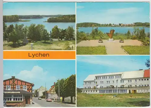 (102918) AK Lychen, Mehrbildkarte, Cafe Alte Mühle, Ferienzentrum Seeblick 1979