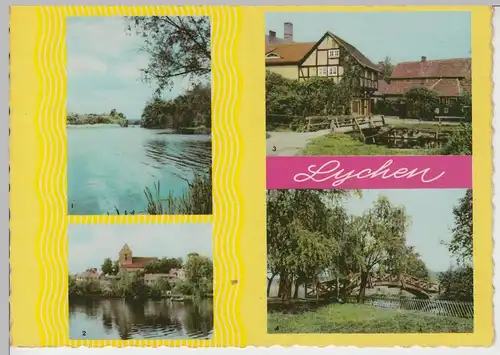 (102917) AK Lychen, Mehrbildkarte, Mühlenbachbrücke, Stadtsee 1964