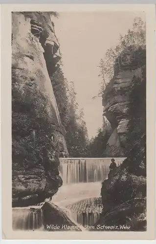 (90958) Foto AK Böhmische Schweiz, Wilde Klamm, Wehr, vor 1945