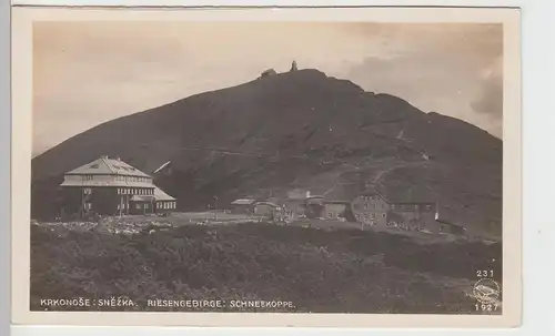 (90509) Foto AK Krkonose Snezka, Riesengebirge Schneekoppe, vor 1945