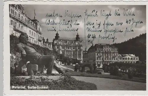 (78000) Foto AK Marienbad, Mariánské Lázne, Goethe-Denkmal, 1938