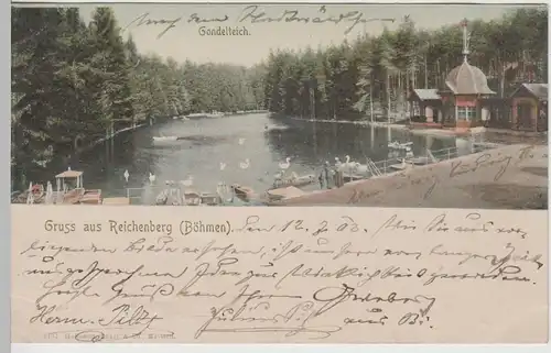 (71306) AK Gruss aus Reichenberg (Liberec), Gondelteich 1902