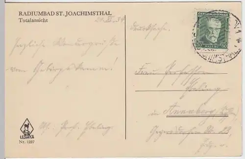 (4001) AK St. Joachimsthal, Jachymov, Böhmen, Panorama 1934