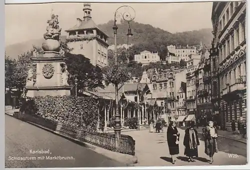 (21054) Foto AK Karlsbad, Karlovy Vary, Schlossturm, Marktbrunn, v. 1945