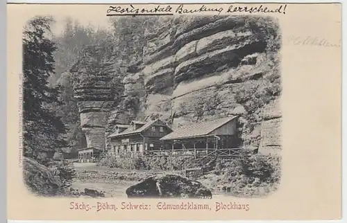 (19968) AK Edmundsklamm, Kamnitzklamm, Böhm., Blockhaus, bis 1905