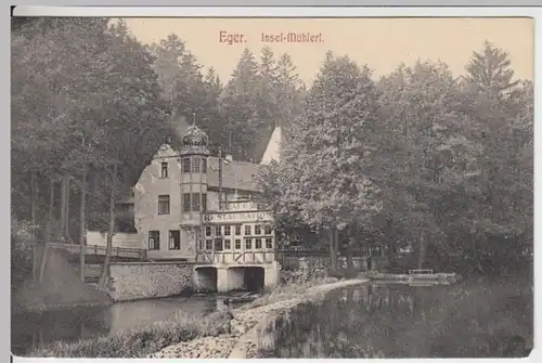 (15970) AK Eger, Böhmen, Cafe Restaurant Insel-Mühlerl, vor 1945