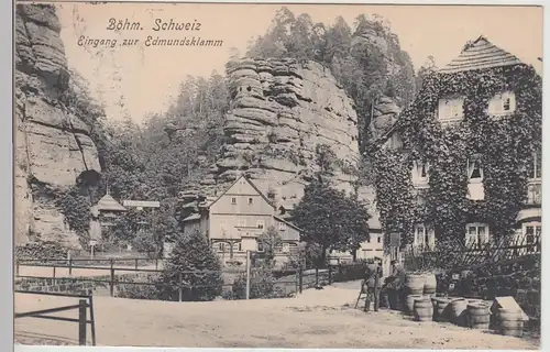 (115890) AK Böhmische Schweiz, Eingang z. Edmundsklamm 1912