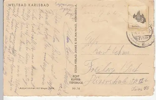 (109574) AK Karlsbad, Karlovy Vary, Platz, Grandhotel Pupp 1940er