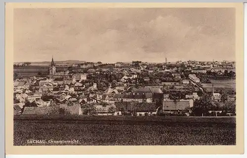 (109507) AK Tachau, Tachov, Panorama mit Kirche 1938