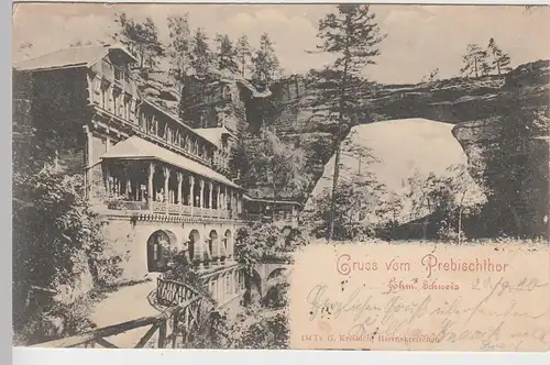 (105460) AK Böhmische Schweiz, Gruss vom Prebischthor, 1900