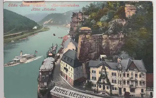 (103952) AK Herrnskretschen, Hrensko, Hotel Hetschel, 1920