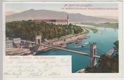 (101620) AK Tetschen, D??ín, Schloss u. Kettenbrücke, 1901