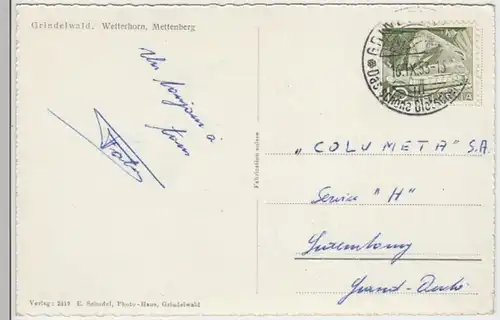 (14540) Foto AK Grindelwald, Panorama, Wetterhorn, Mettenberg 1953