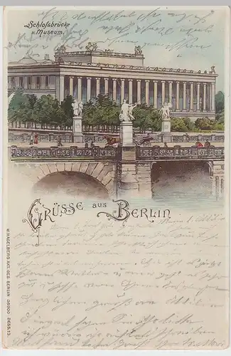 (93806) AK Gruss aus Berlin, Schlossbrücke und Museum, Litho 1901