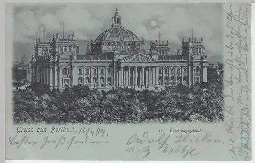 (93774) AK Gruss aus Berlin, Reichstagsgebäude, Mondschein Litho 1899