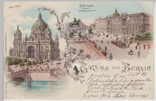 (93768) AK Gruss aus Berlin, Dom, Schloss, Litho 1898