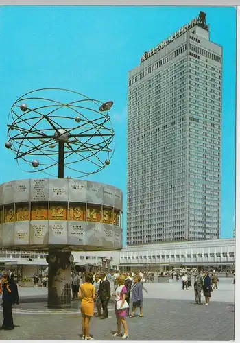 (92070) AK Berlin, Weltzeituhr u. Interhotel -Stadt Berlin-, DDR 1975