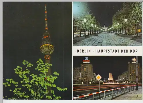 (92032) AK Berlin bei Nacht, Mehrbildkarte, DDR 1974