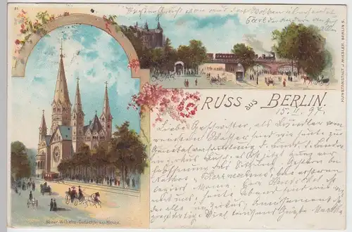 (91061) Künstler AK Gruß a. Berlin, Kais. Wilhelm Gedächtniskirche 1897