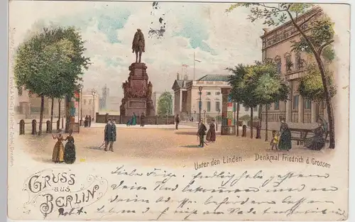 (89175) Künstler AK Gruß aus Berlin, Denkmal Friedrich d. Große 1900