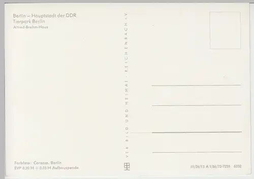(86027) AK Tierpark Berlin, Alfred Brehm Haus 1972