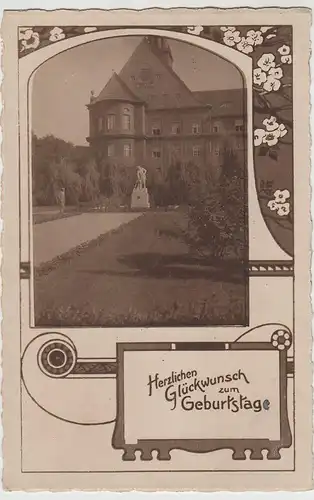 (80142) Foto AK Treptow, Rathaus mit Fischerbrunnen, Geburtstagskarte 1929