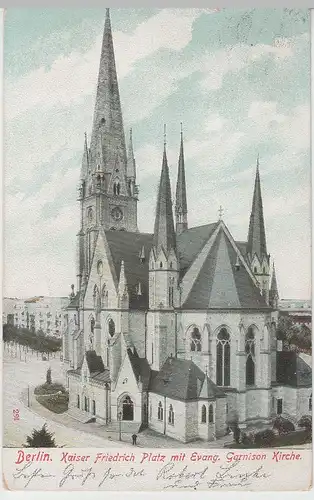 (77008) AK Berlin, Kaiser Friedrich-Platz m. Evang. Garnison-Kirche 1905