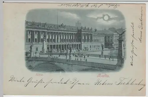 (64309) AK Berlin, Börse, Friedrichsbrücke, Mondscheinkarte 1898