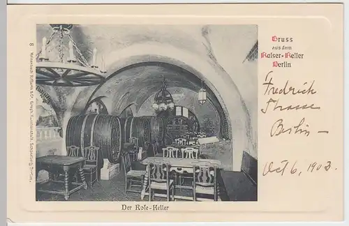 (59761) AK Berlin, Gruß aus dem Kaiser-Keller, Der Rote Keller, 1903