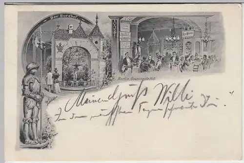 (45214) AK Berlin, Berlin, Restaurant Burghof, Oranienstraße 140, 1906