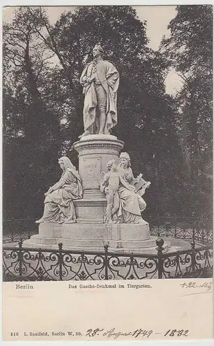(33596) AK Berlin, Tiergarten, Goethe-Denkmal, 1907