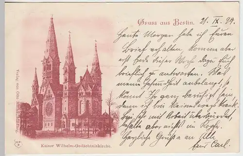 (31521) AK Gruss aus Berlin, Kaiser Wilhelm-Gedächtnisskirche, 1899