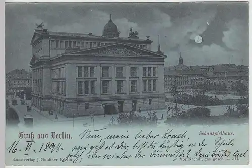 (31497) AK Gruss aus Berlin, Schauspielhaus, Mondscheinkarte, 1898