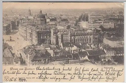 (31490) AK Gruss aus Berlin, Panorama vom Rathaus, Stadtschloss, 1900