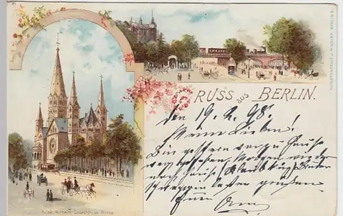(25415) AK Gruß aus Berlin, Gedächtniskirche, Litho 1898