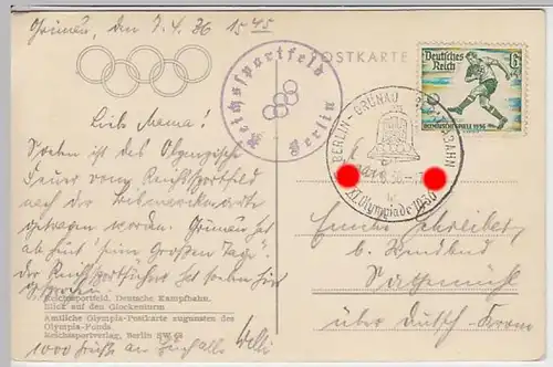 (23201) Foto AK Berlin, Reichssportfeld, mit Olympiamarke 6Pf, 1936