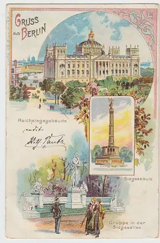 (23190) AK Gruß aus Berlin, Reichstag, Siegessäule Litho 1901