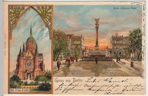 (16137) AK Gruß aus Berlin, Heil. Kreuz Kirche, Belle Alliance Platz, Litho 1899