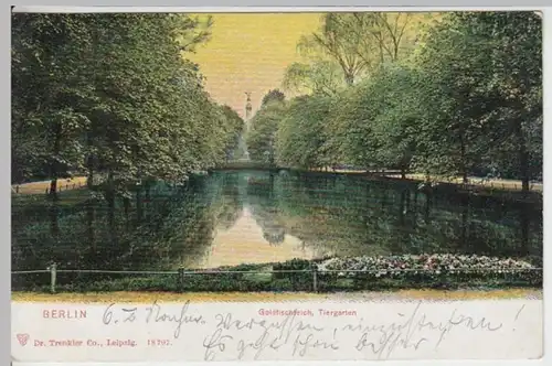 (16136) AK Berlin, Tiergarten, Goldfischteich, um 1900, gelaufen 1909