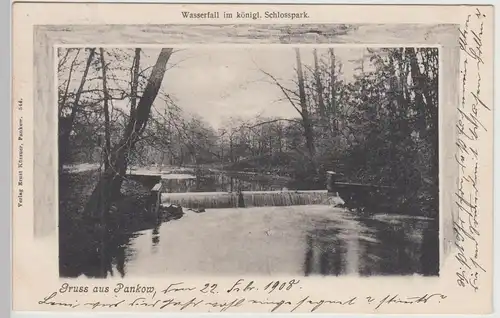 (114928) AK Gruss aus Pankow, Berlin, Wasserfall im Schlosspark 1908