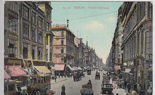(114103) AK Berlin, Friedrichstraße, Pferdeomnibus, Geschäfte 1908