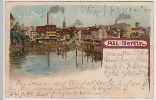 (113727) Künstler AK Alt Berlin, Häuser am Wasser 1899