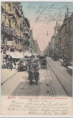 (113074) AK Berlin, Leipzigerstraße Ecke Mauerstraße 1905