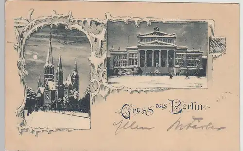 (113064) AK Gruss aus Berlin, Wintermotive bei Mondschein 1899